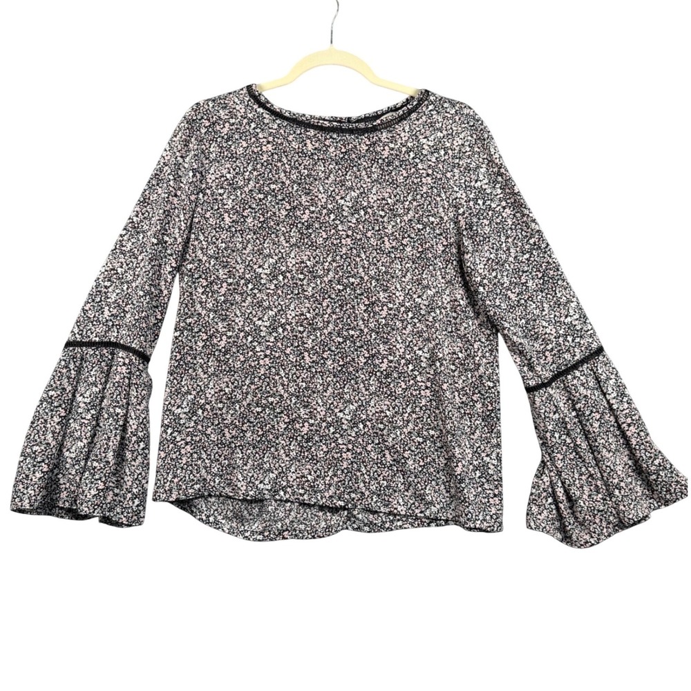 LOFT Womens Small Floral Bell Sleeve Blouse Crochet Trim Spring Boho Cottagecore